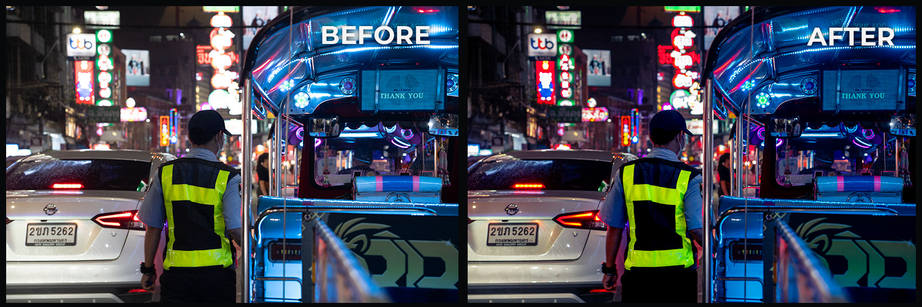 Before and after photo retouching comparison, Thailand