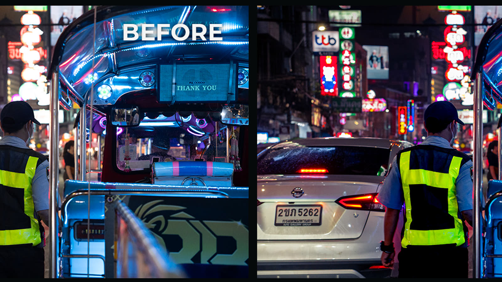 Before and after photo retouching comparison, Thailand